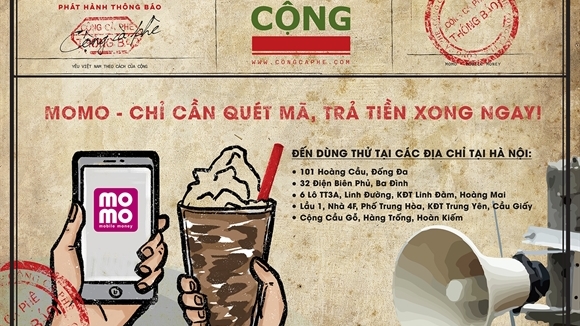 Cà phê CỘNG tại Hà Nội đã thanh toán bằng MoMo