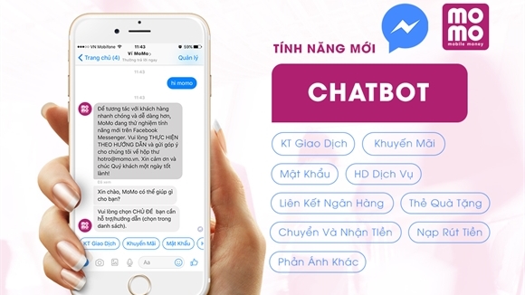 MoMo thử nghiệm tính năng chatbot trên Facebook Messenger