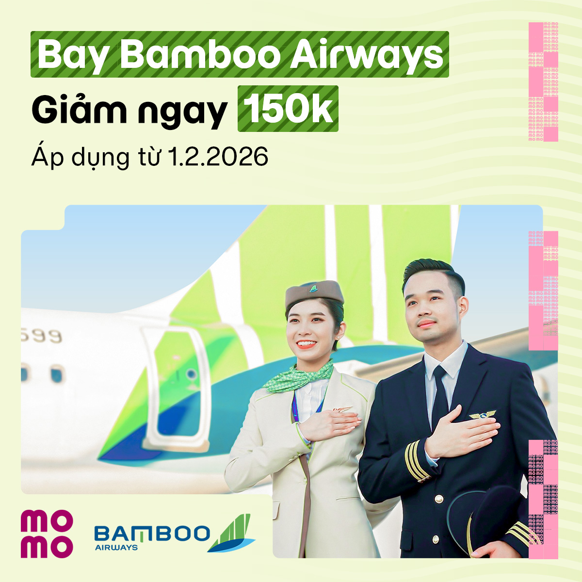 Bamboo Airways giảm 150.000đ: Mùa cao điểm săn deal siêu đậm trên MoMo Travel!