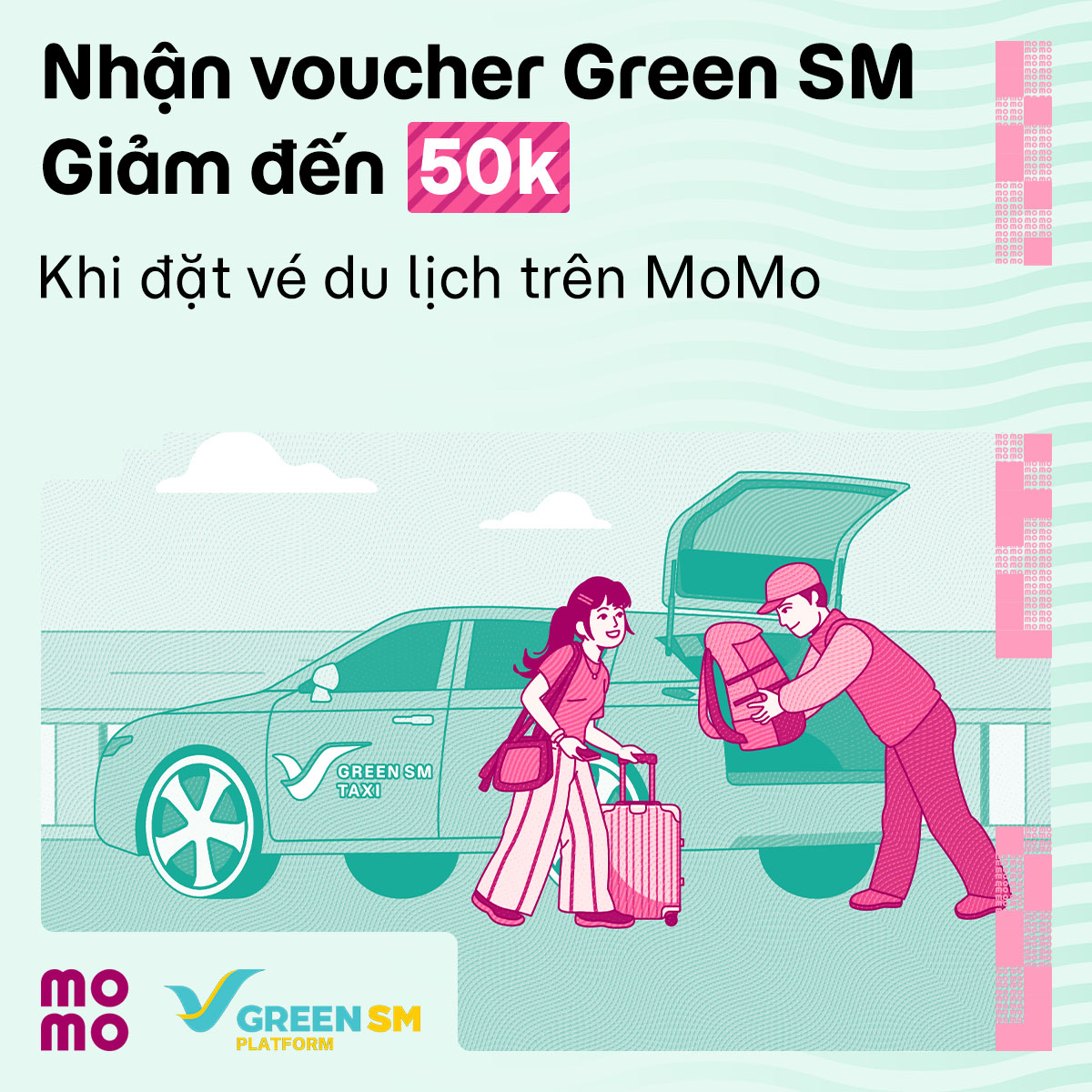Đặt vé máy bay/tàu/xe/khách sạn trên MoMo Travel - Nhận ưu đãi Green SM giảm đến 50.000Đ