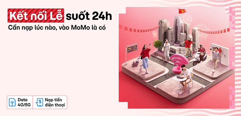🎉 Kết nối Lễ – Suốt 24h
Cần Nạp Data 4G/5G hay tiền điện thoại bất cứ lúc nào, lên MoMo là có!