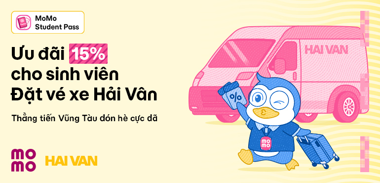 MoMo Student Pass cùng Hải Vân: Giảm ngay 15% giá vé khi xuất trình Student Pass cho tài xế – vi vu nhẹ ví hơn mỗi chuyến đi.