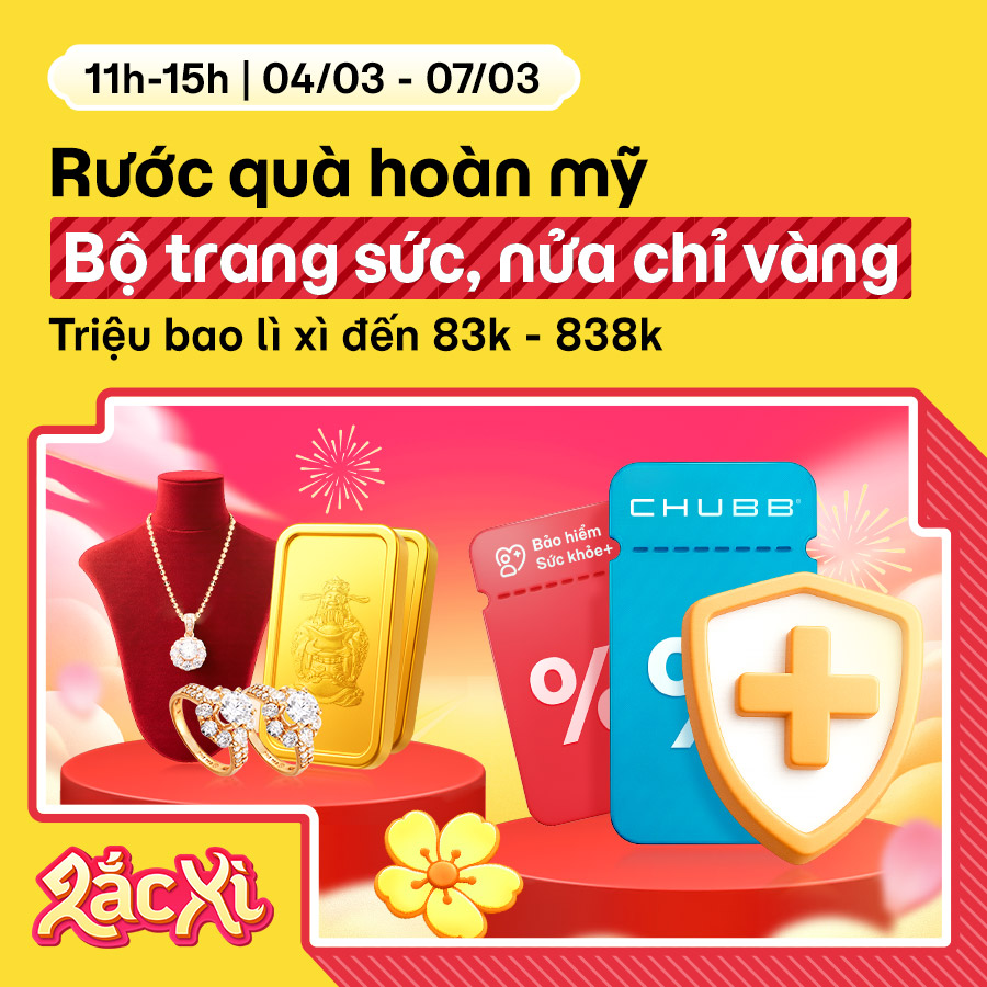 11h-15h từ 04/03 - 07/03: Săn 3 bộ trang sức vàng PNJ, 10 miếng vàng & lì xì đến 838K