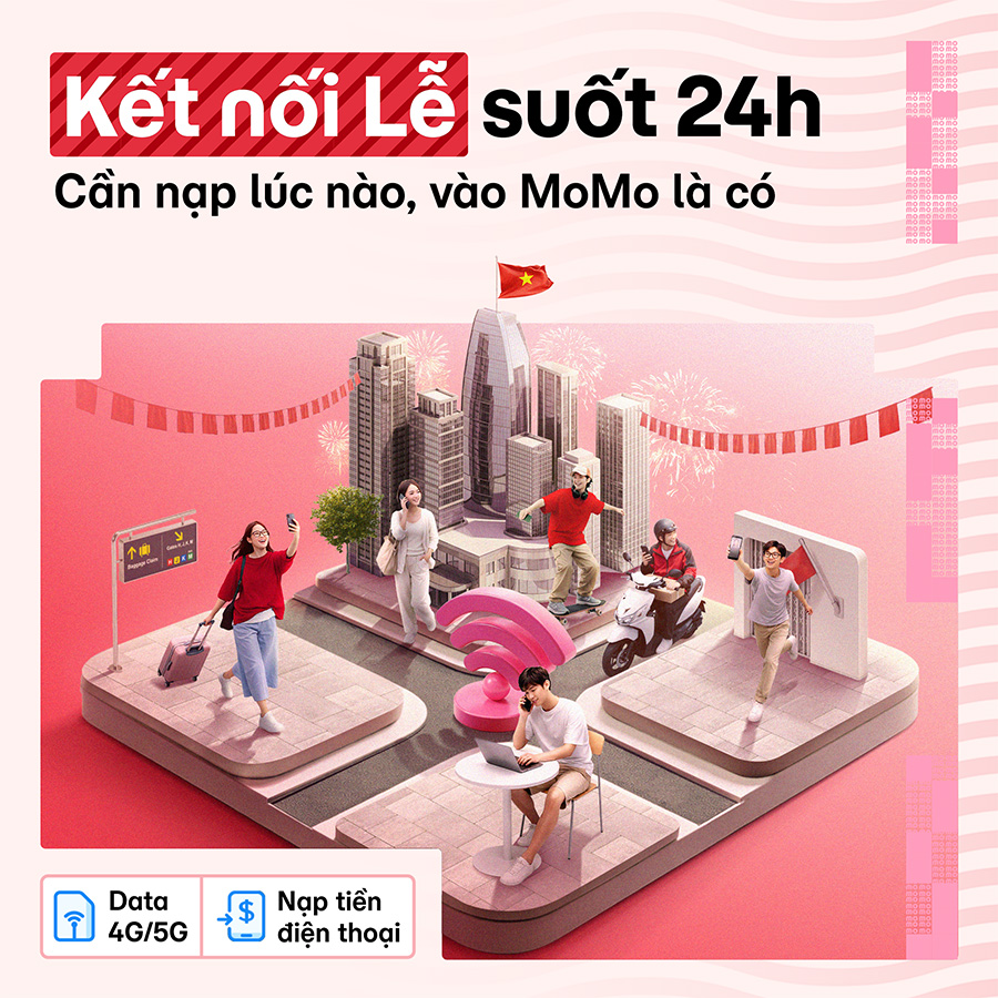 🎉 Kết nối Lễ – Suốt 24h
Cần Nạp Data 4G/5G hay tiền điện thoại bất cứ lúc nào, lên MoMo là có!