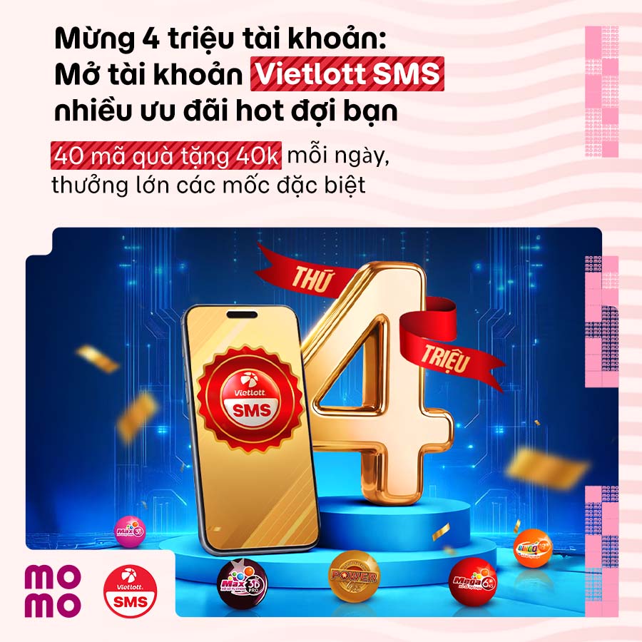 Mừng Vietlott SMS sắp đạt 4 triệu tài khoản: Tặng bạn mới mã quà tặng lên tới 4 triệu đồng