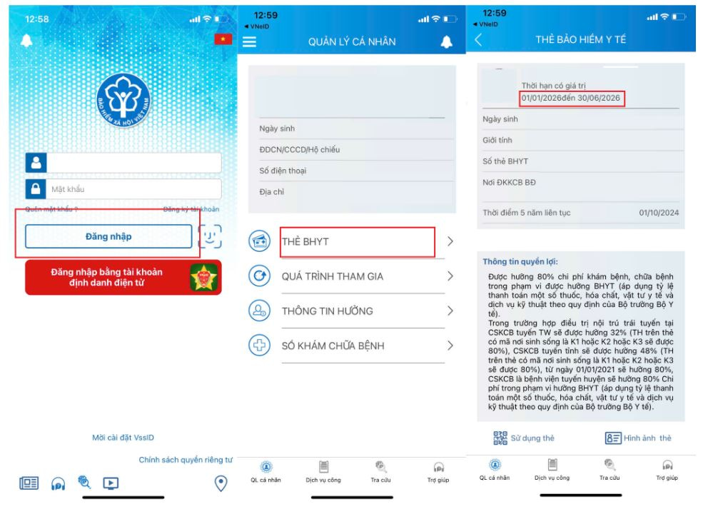 Tra thời hạn thẻ BHYT trên ứng dụng VssID