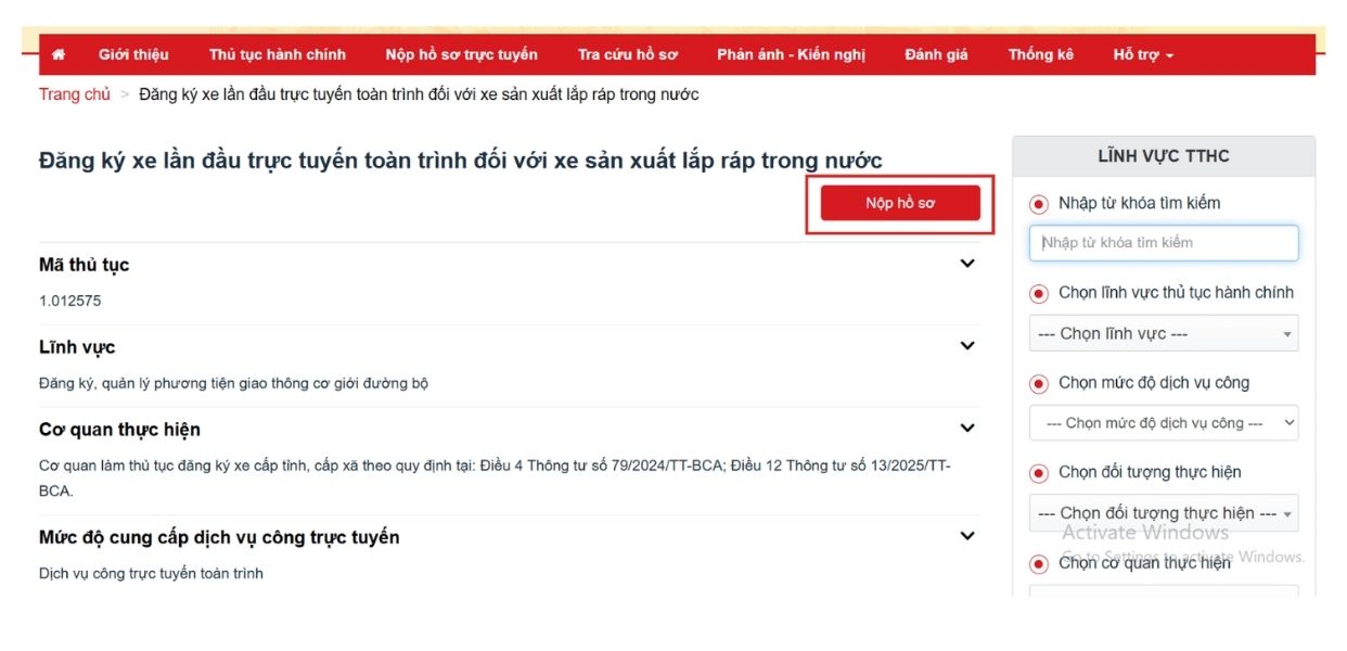 Nộp hồ sơ đăng ký xe lần đầu trên Cổng dịch vụ Công bộ Công an