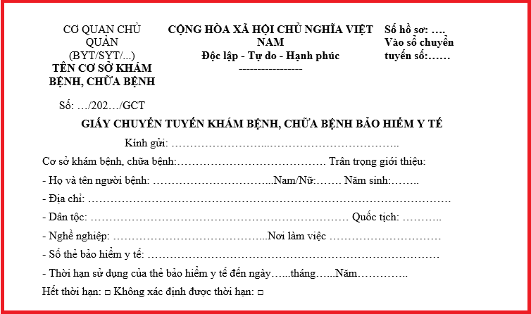 Giấy chuyển tuyến khám bệnh, chữa bệnh bảo hiểm y tế