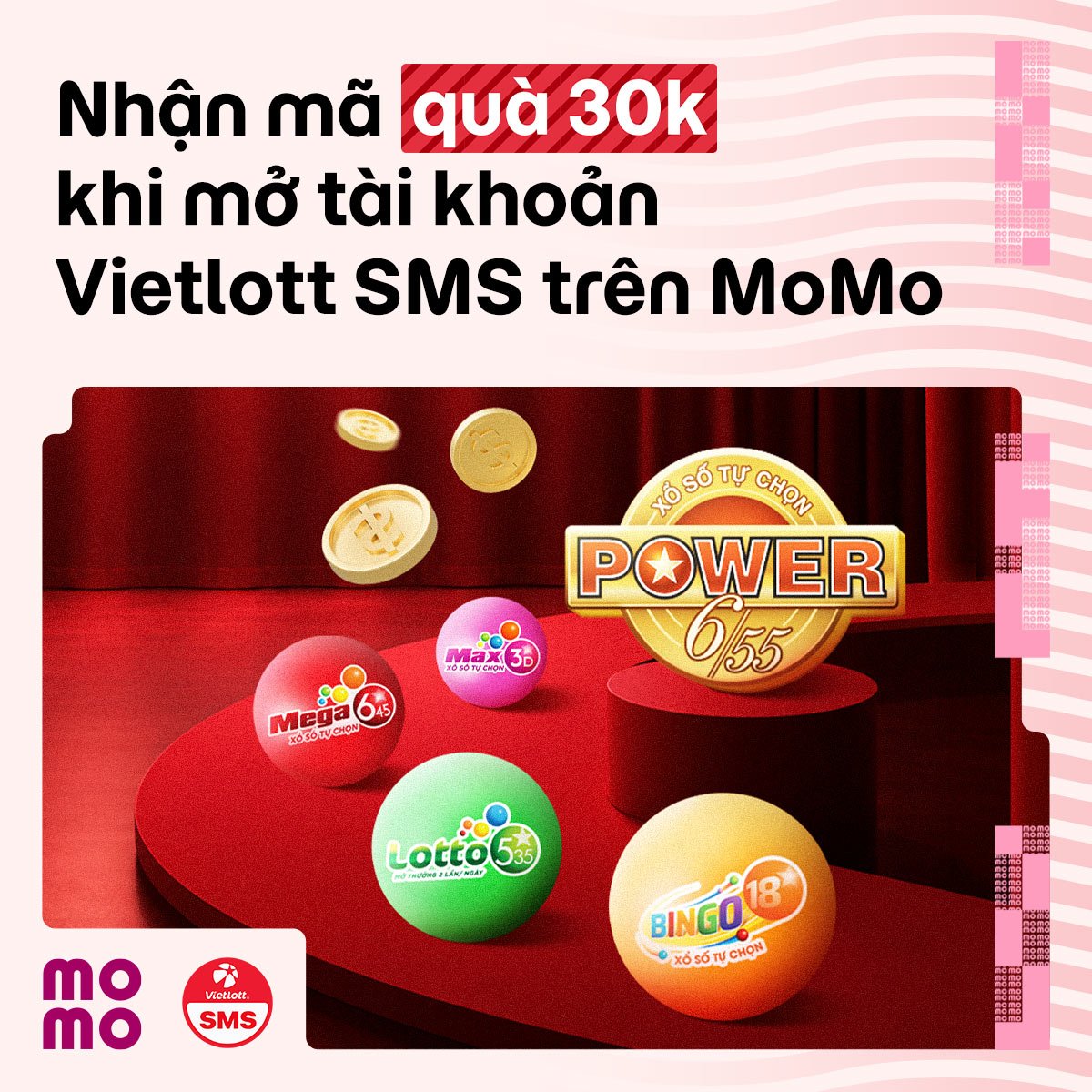 Mở Tài Khoản Vietlott SMS trên MoMo, Nhận Mã Quà Tặng (MQT) 30k