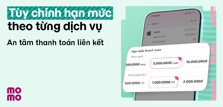 Đặt hạn mức thanh toán bằng MoMo cho App Store, Google Play, TikTok Shop, Grab,...