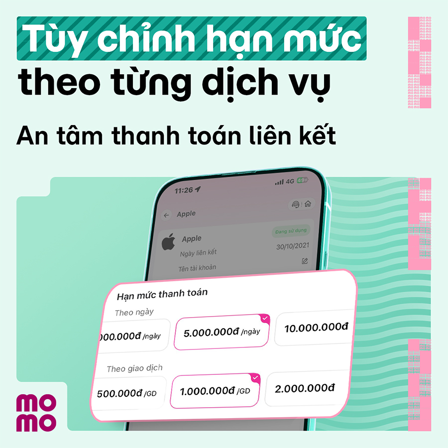 Đặt hạn mức thanh toán bằng MoMo cho App Store, Google Play, TikTok Shop, Grab,...