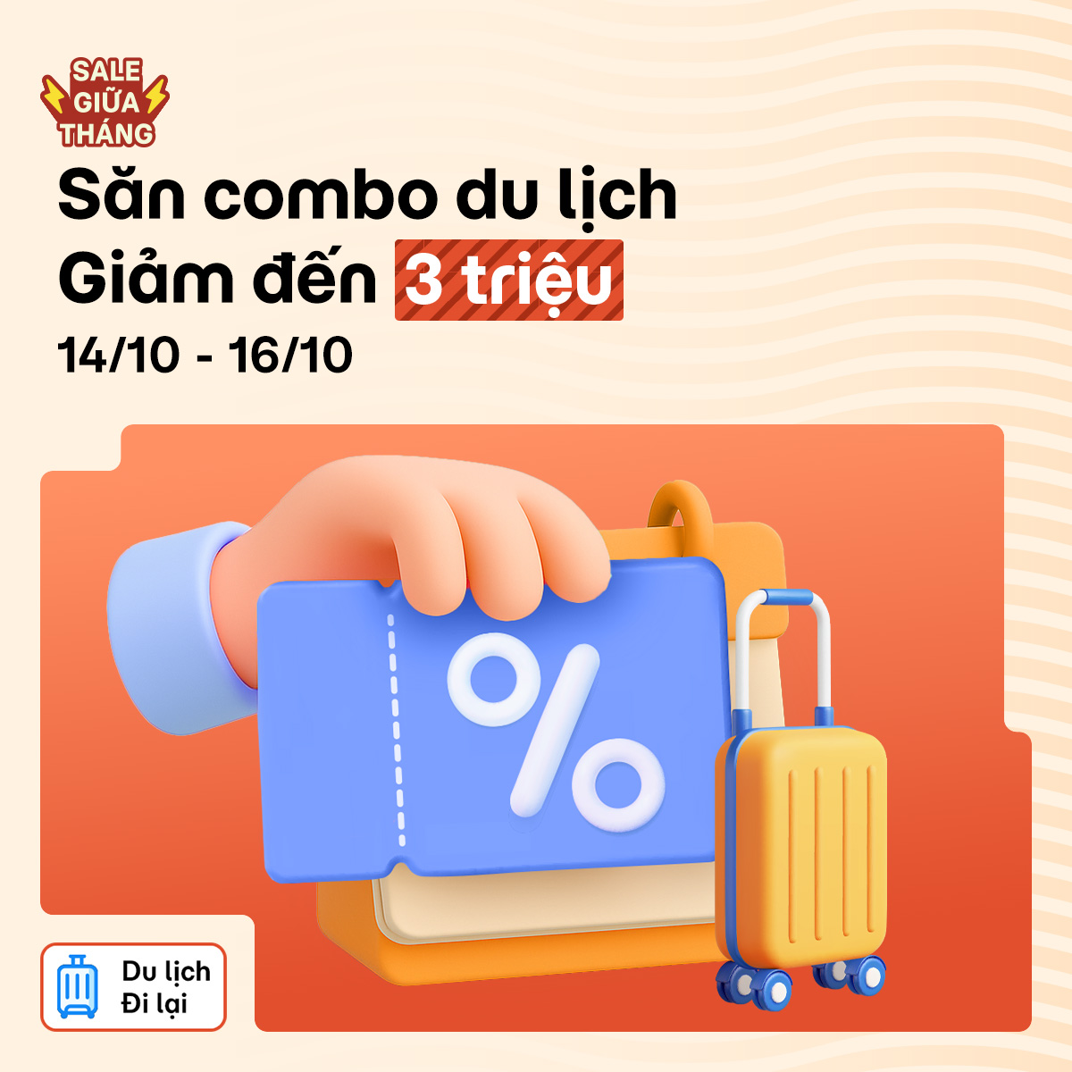 Sale giữa tháng 10: Săn combo Du lịch - Đi lại giảm đến 3 triệu