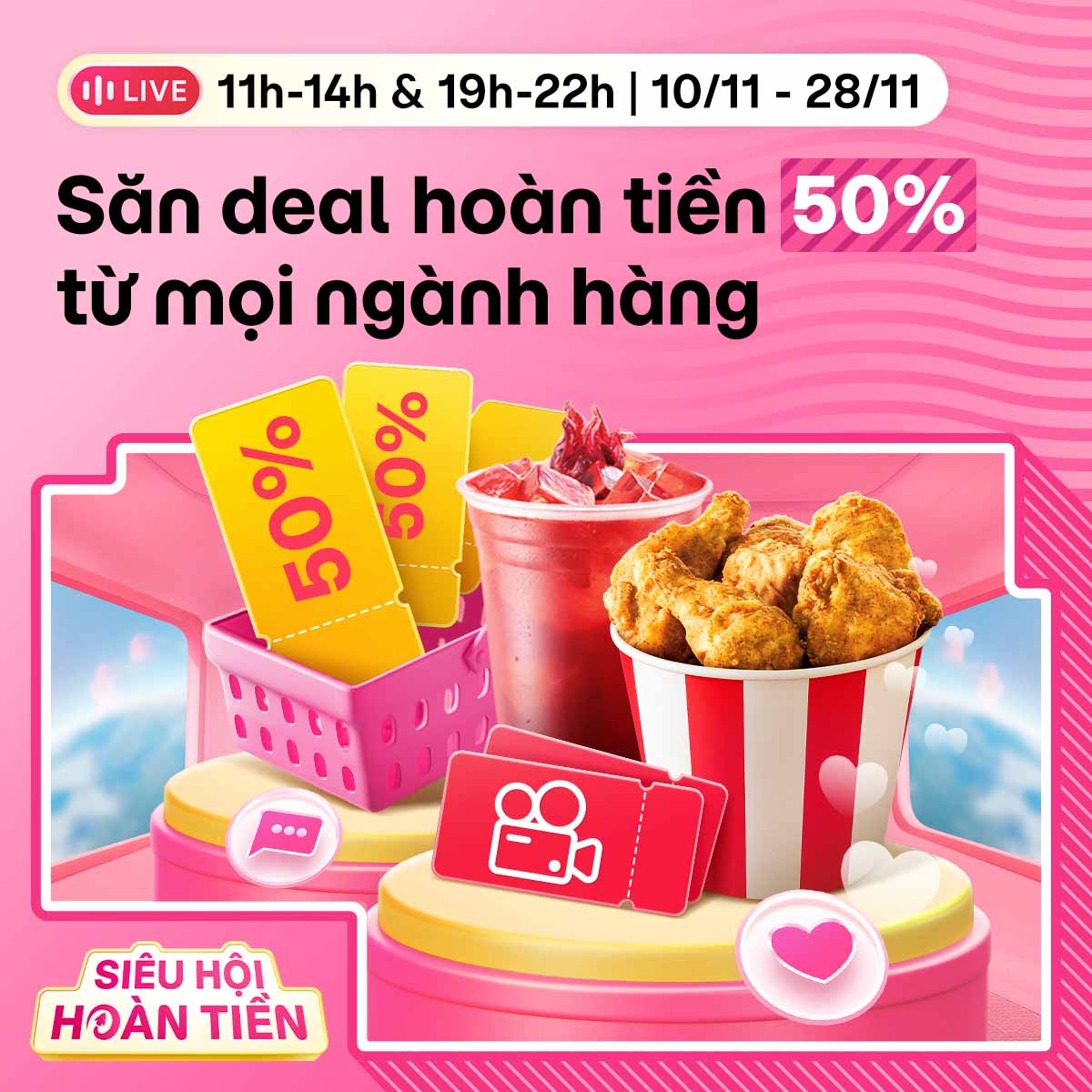 Liên hoàn deal 11h-14h mỗi ngày, săn hoàn tiền 50% mọi ngành hàng!