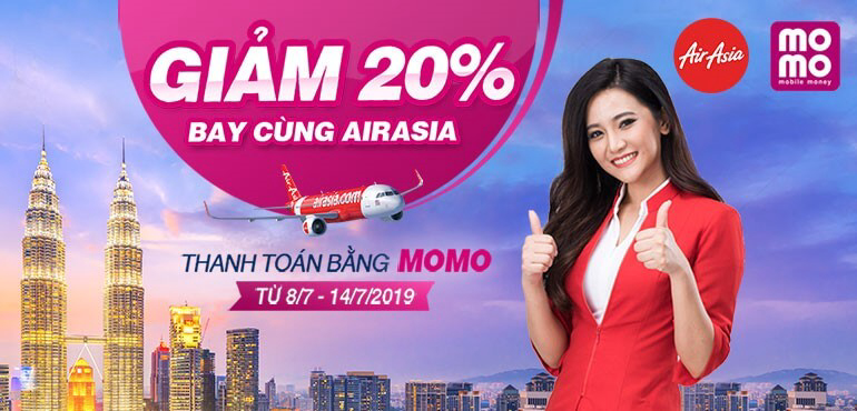 Ưu đãi 20% bay cùng AirAsia khi thanh toán bằng Ví MoMo