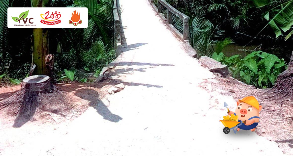 Cùng Góp Heo vàng xây dựng cầu ấp Sóc Cầu, tỉnh Trà Vinh để người dân và các em học sinh hàng ngày không phải đi qua cây cầu móng không còn vững, nguy hiểm rình rập.