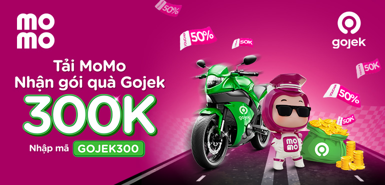 Tải MoMo, nhập mã GOJEK300 nhận gói quà Gojek 300K