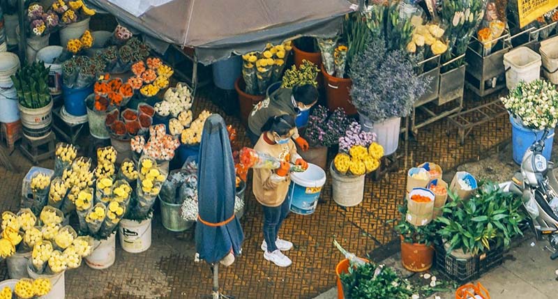Góc bán hoa chợ Đà Lạt đủ sắc màu
