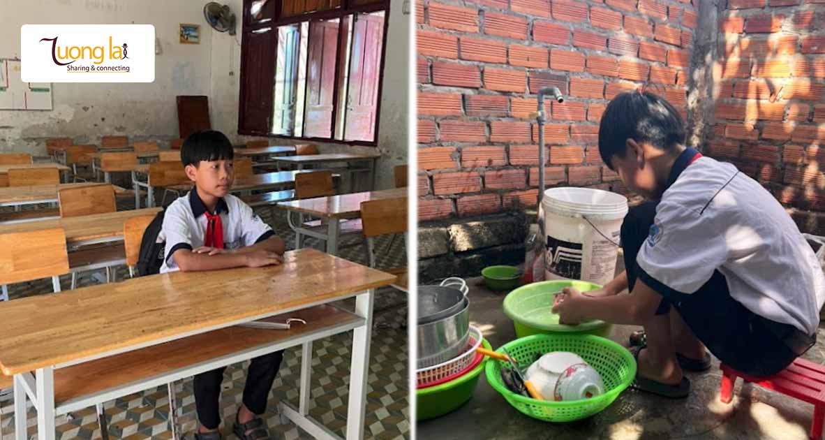 Em Mai Xuân Thiên luôn cố gắng giúp đỡ cha mẹ cũng công việc nhỏ nhặt ở nhà