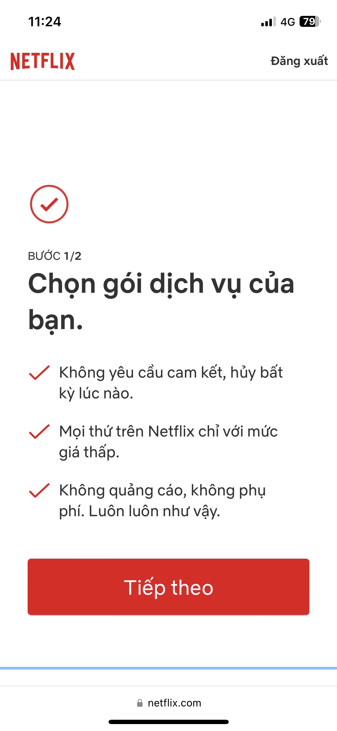 Bước 1: Vào Netflix.com > Chọn 1 trong các gói Netflix phù hợp;