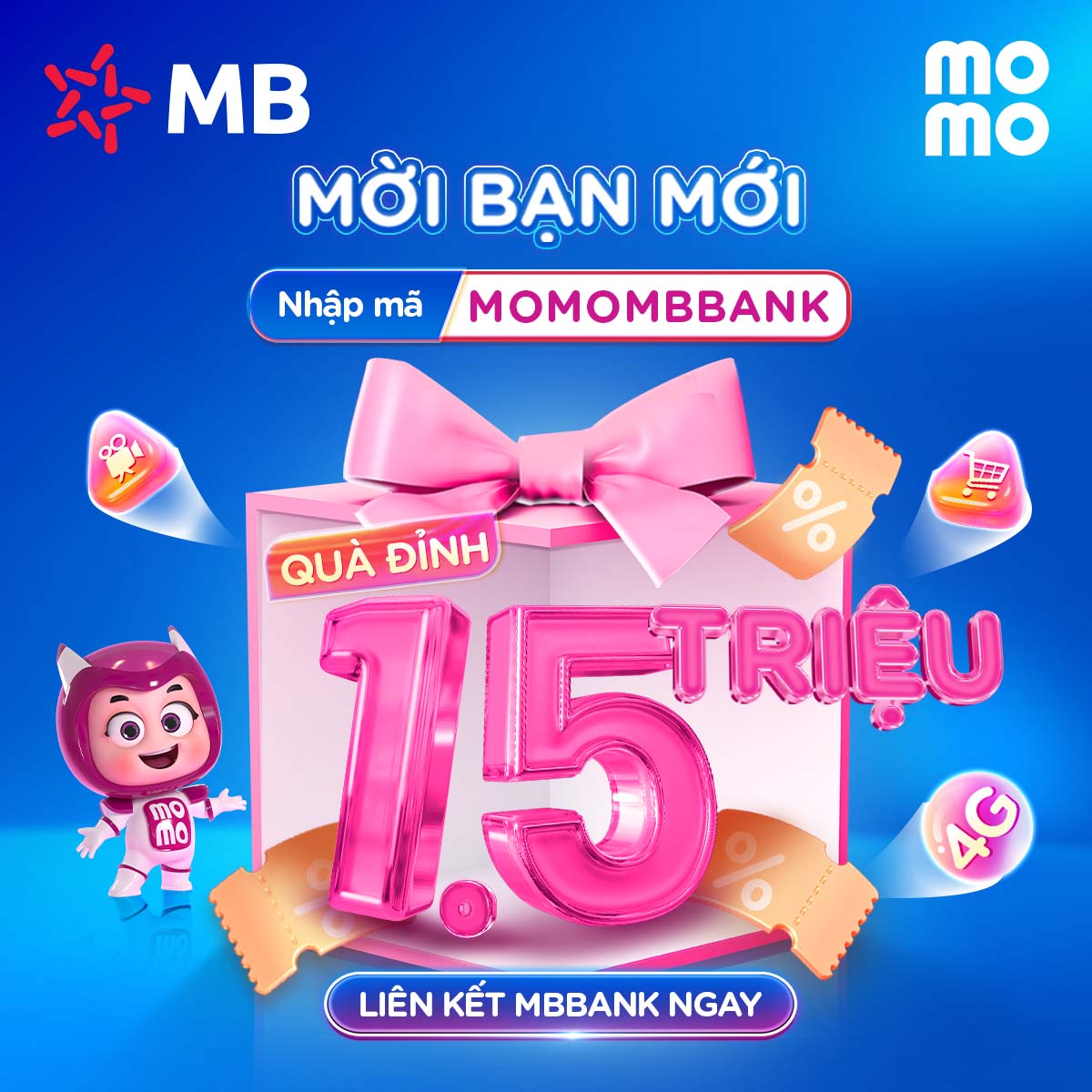 Nhập mã MOMOMBBANK - Nhận siêu quà 1.500.000Đ thả ga thanh toán mua sắm, trả hoá đơn