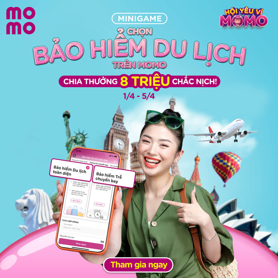 Tham gia ngay minigame “Chọn Bảo hiểm Du lịch trên MoMo” trên Hội Yêu Ví MoMo: Chia thưởng liền tay 8 triệu đồng
