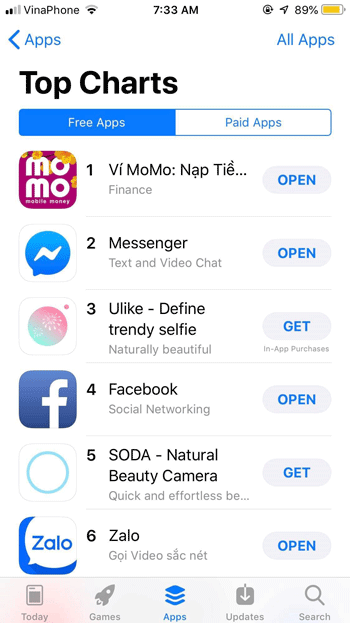 Top 1 hạng mục app miễn phí iOS