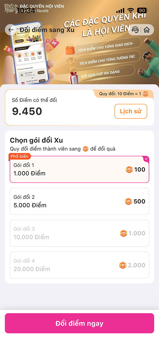 Hướng dẫn đổi điểm thưởng thành Xu trên MoMo: