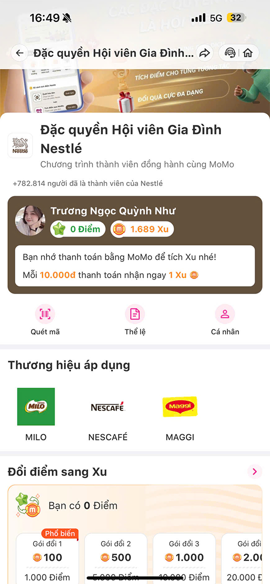 Hướng dẫn đổi điểm thưởng thành Xu trên MoMo