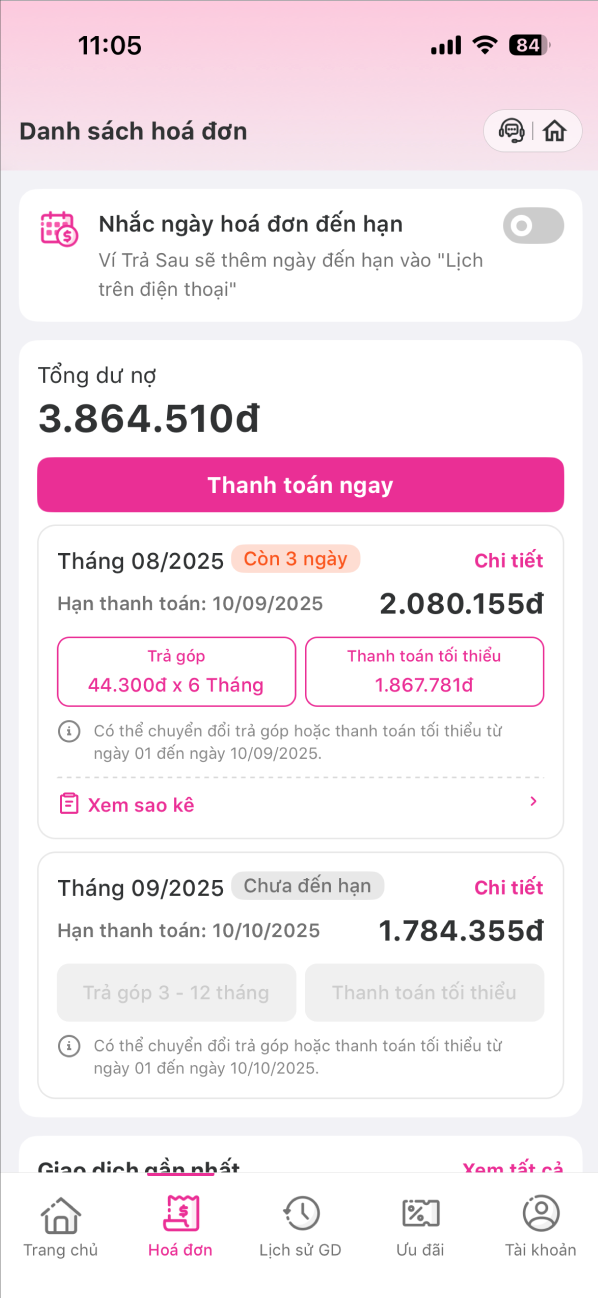 Thanh toán dư nợ Ví Trả Sau trên MoMo bước 1