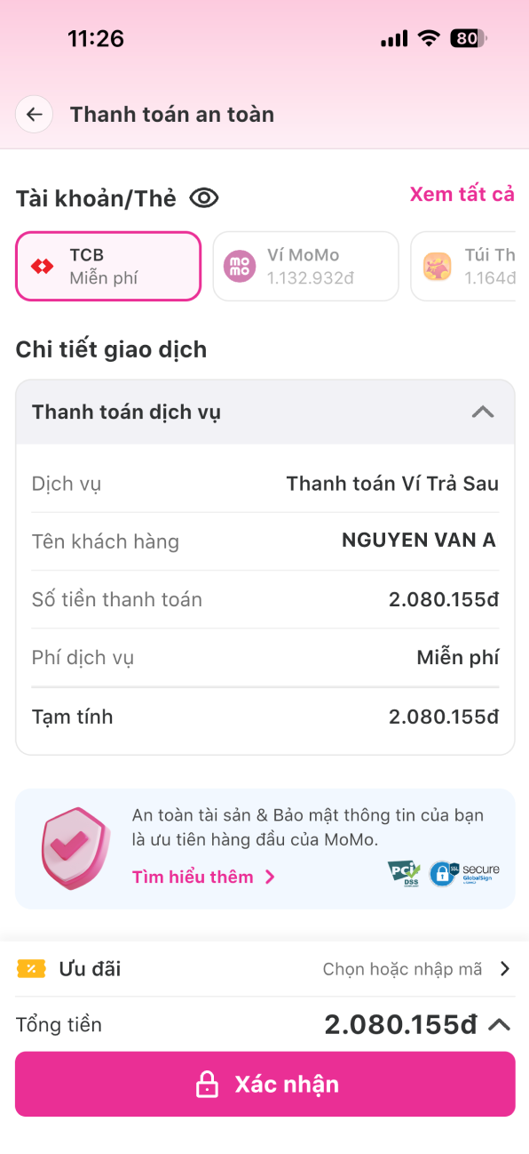 Thanh toán dư nợ Ví Trả Sau trên MoMo bước 3
