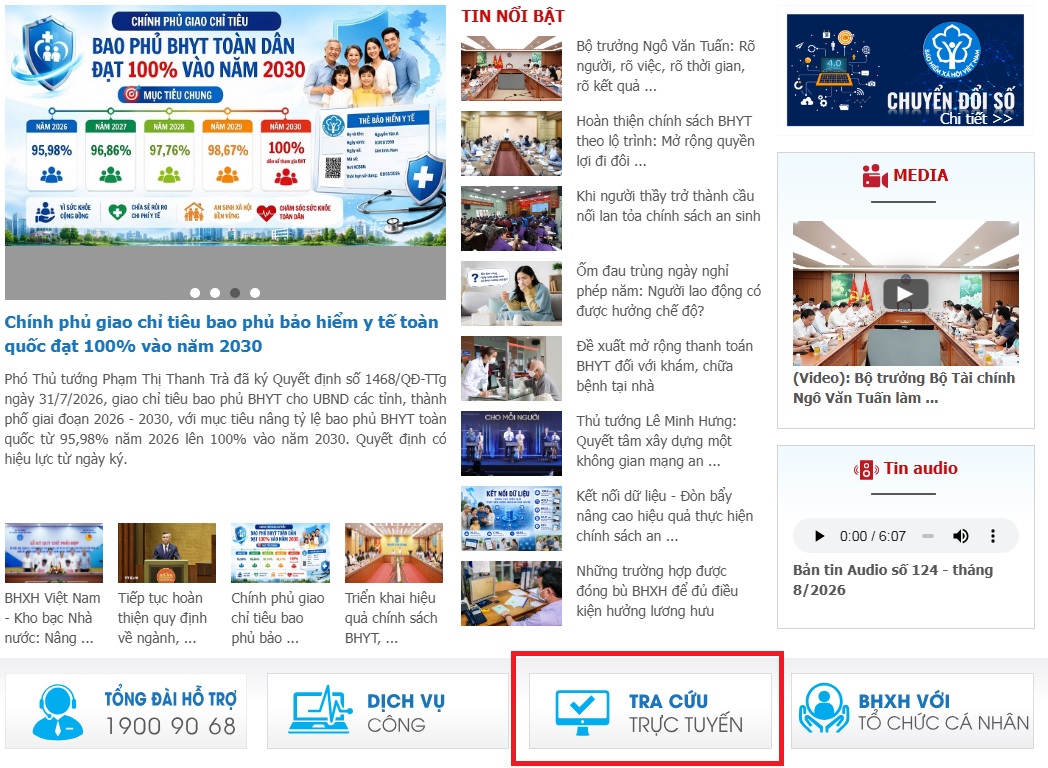 Truy cập cổng thông tin BHXH và chọn “tra cứu trực tuyến”