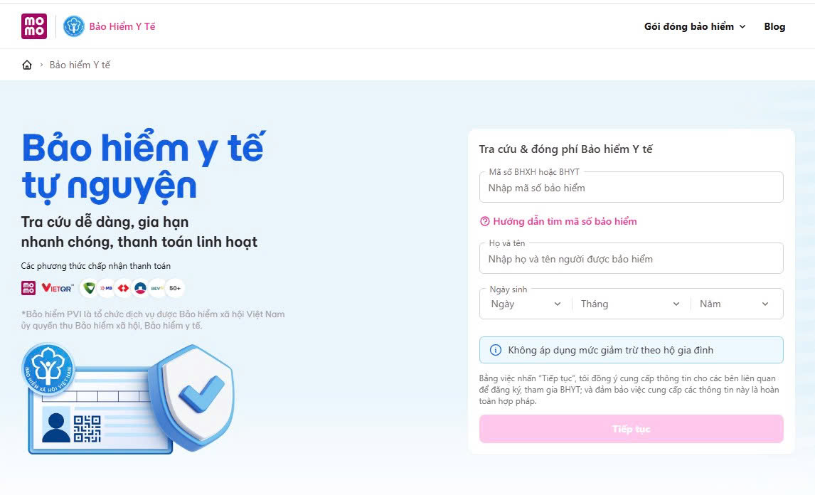 Tra cứu giá trị sử dụng thẻ BHYT qua website Momo