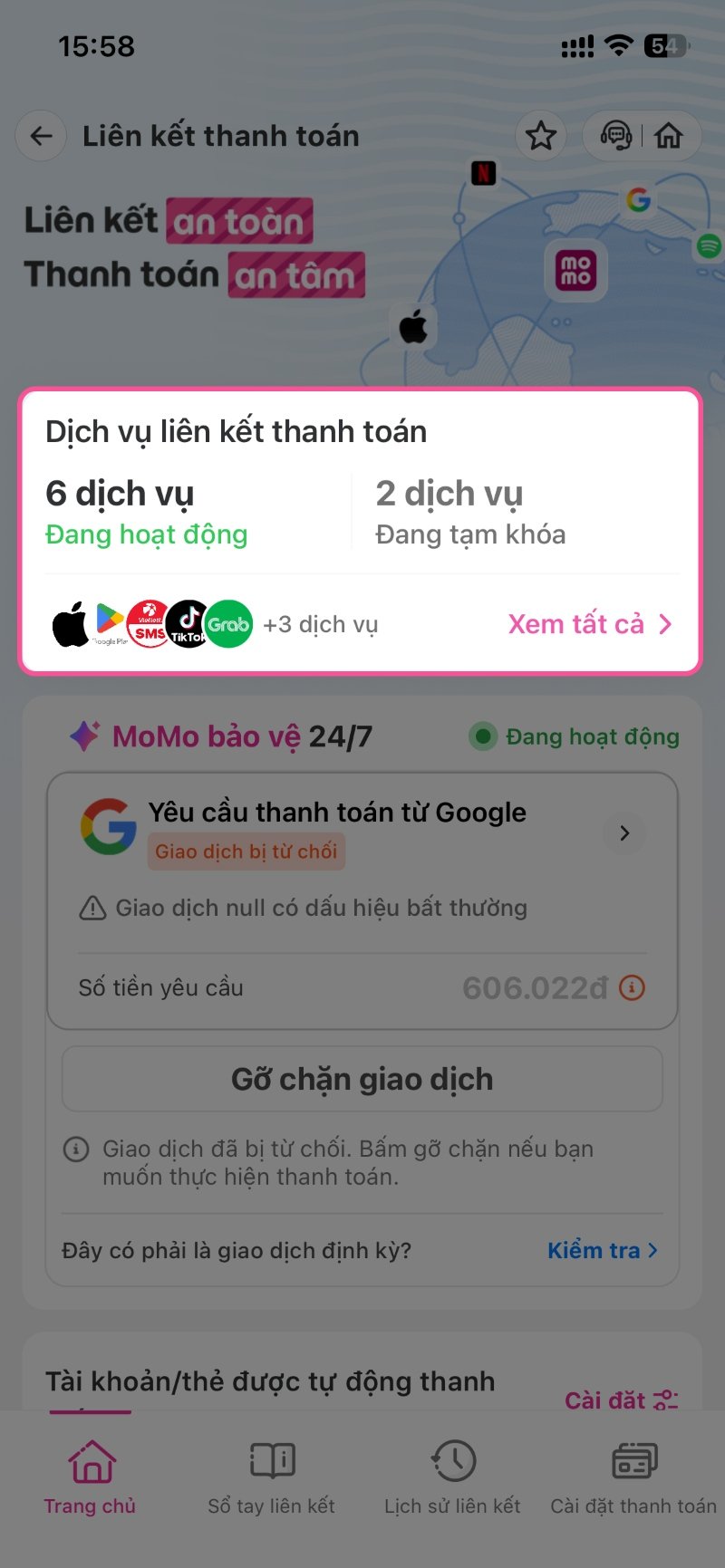 Khóa, hủy liên kết dịch vụ