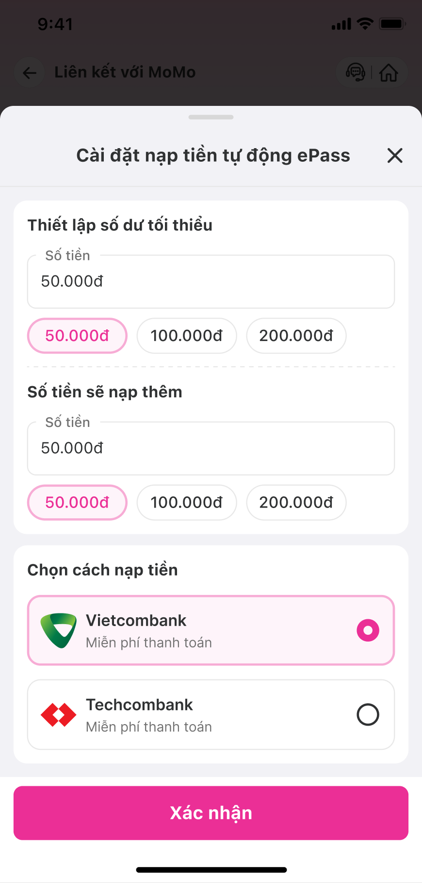 Cài đặt nạp tiền tự động ePass