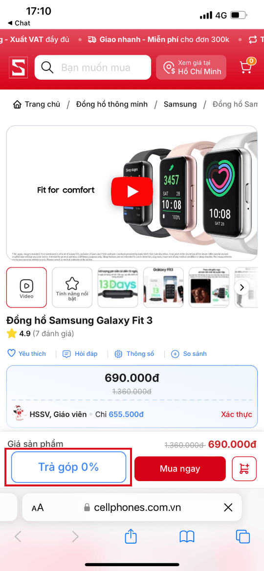 Tại trang mua hàng đối tác Samsung