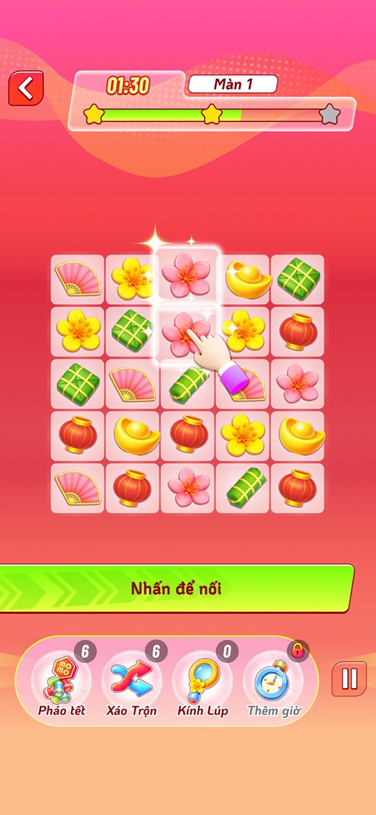 Nhấn để nối 2 ô có hình giống nhau. Mỗi cặp ghép hợp lệ bạn sẽ nhận điểm cộng hoặc phần thưởng