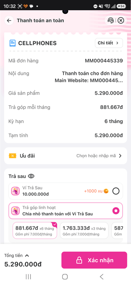 <p>Bước 3: Đến trang thanh toán an toàn để thanh toán</p>
