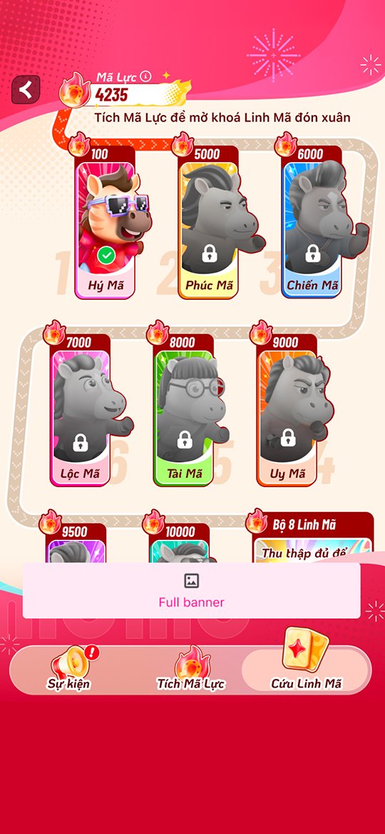 Tiếp tục chơi để tích Mã Lực và thu thập đủ 8 bộ Linh Mã, giành cơ hội chia thưởng cuối.