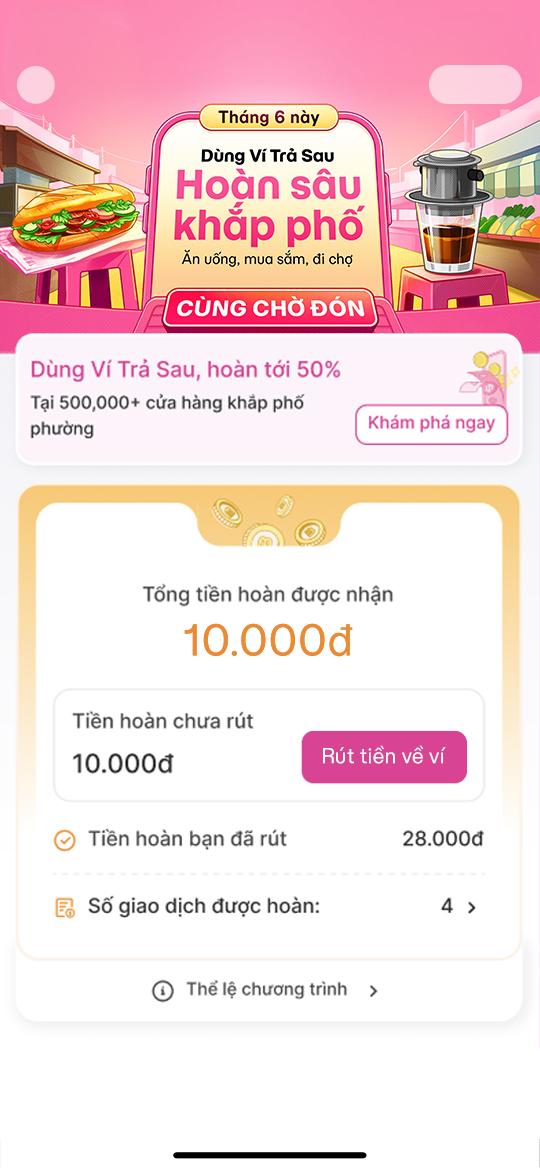 <p>Vào Sổ Tay Hoàn Tiền trên MoMo để xem tổng số tiền được hoàn và bấm “Rút tiền hoàn” về Ví MoMo để sử dụng.</p>