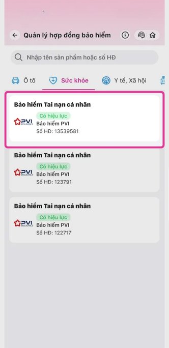 Chọn hợp đồng Bảo hiểm Tai nạn Cá nhân mà bạn muốn xem.