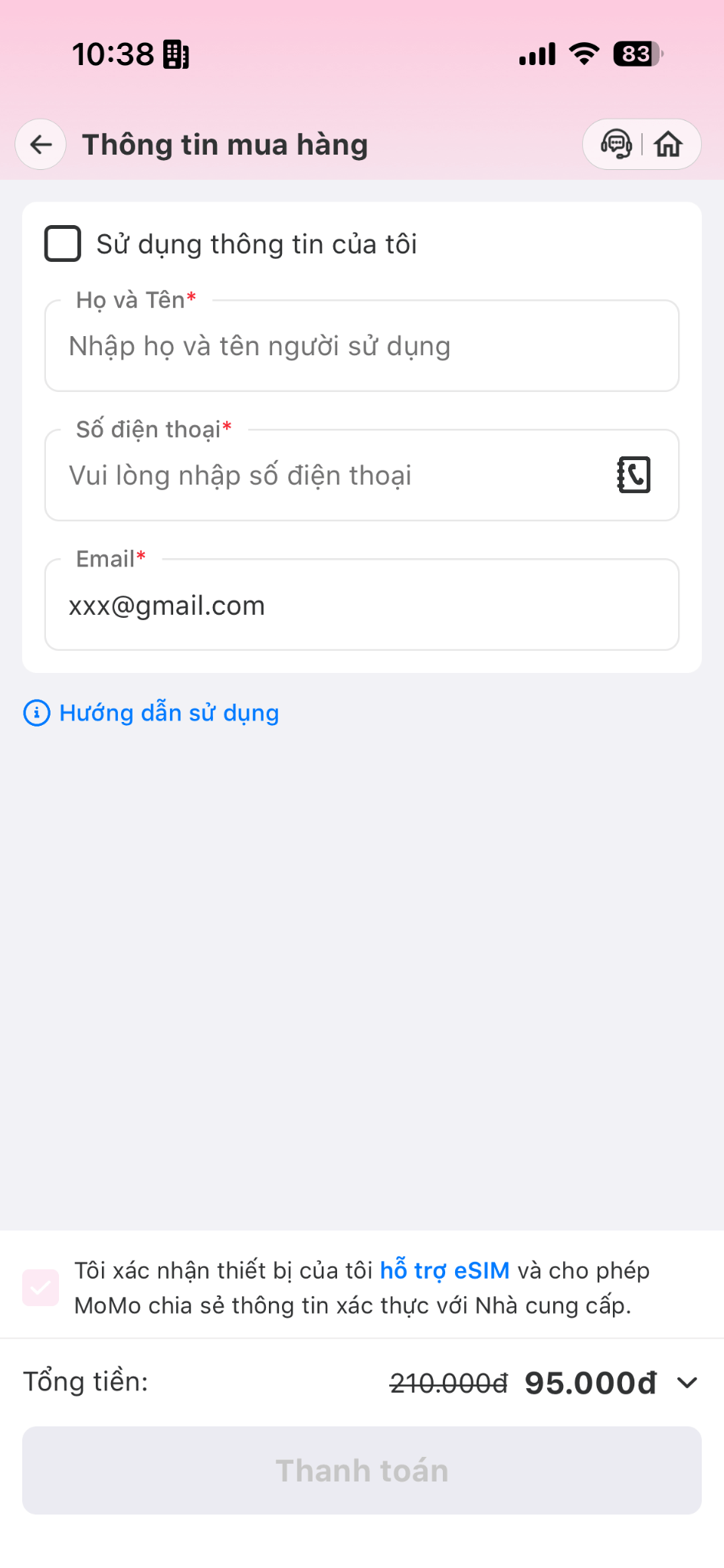 Điền thông tin mua hàng