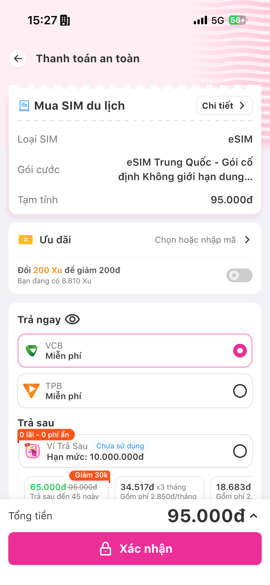Kiểm tra thông tin và thanh toán