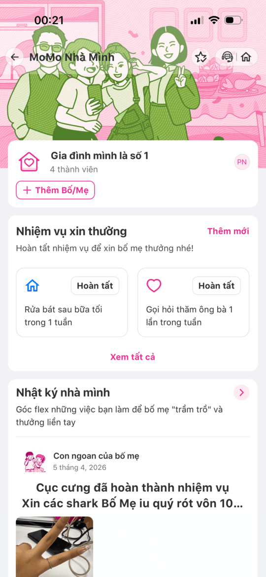 Hoàn thành tạo MoMo Nhà Mình và tiến hành mời thành viên gia đình cùng tham gia