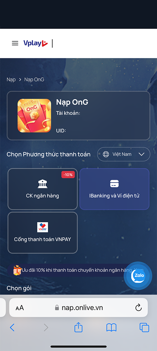 Bước 1: Truy cập website Napthengay.vn, chọn loại thẻ game, mệnh giá và số lượng thẻ bạn cần mua.