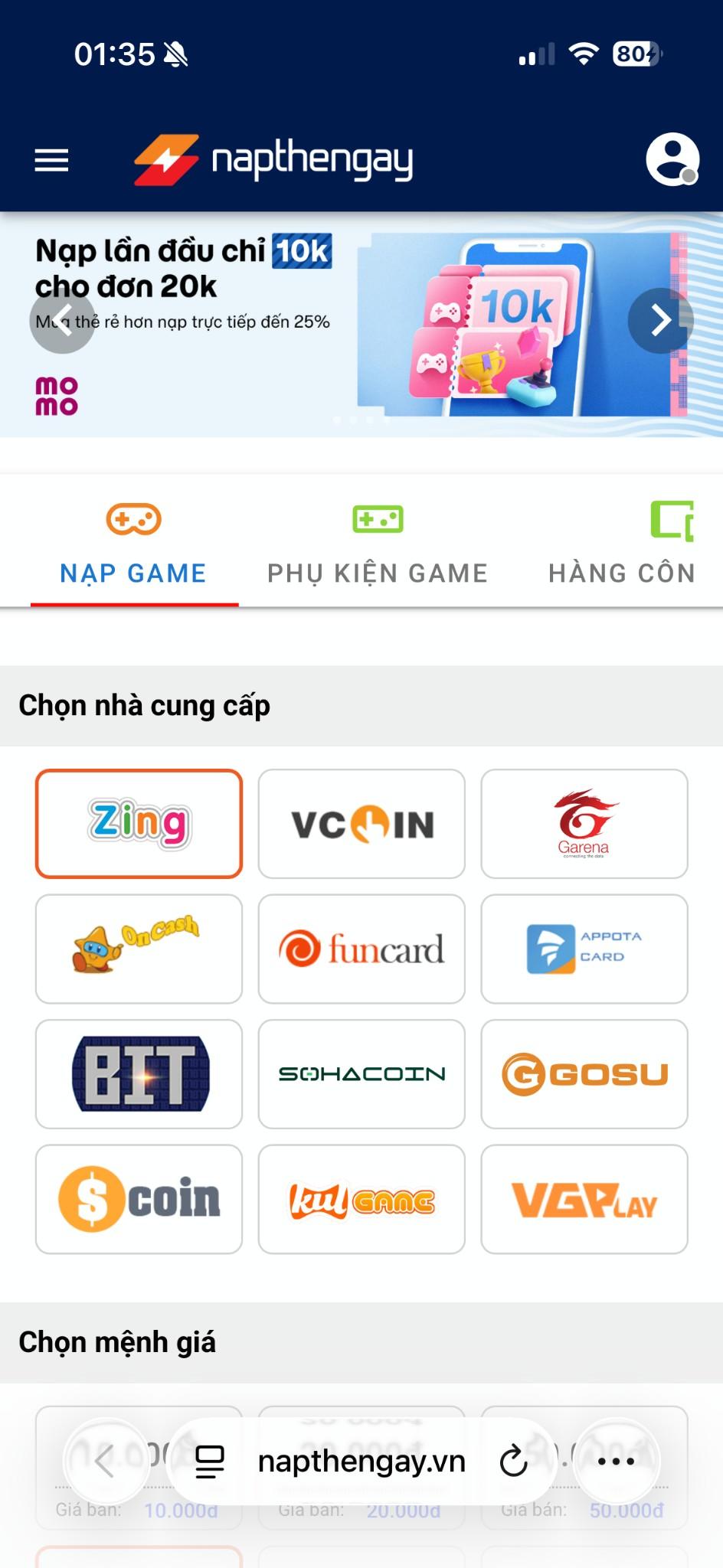 <p>Truy cập website <a target="_blank" rel="noopener noreferrer nofollow" class="text-pink-500 underline" href="http://Napthengay.vn">Napthengay.vn</a></p>
