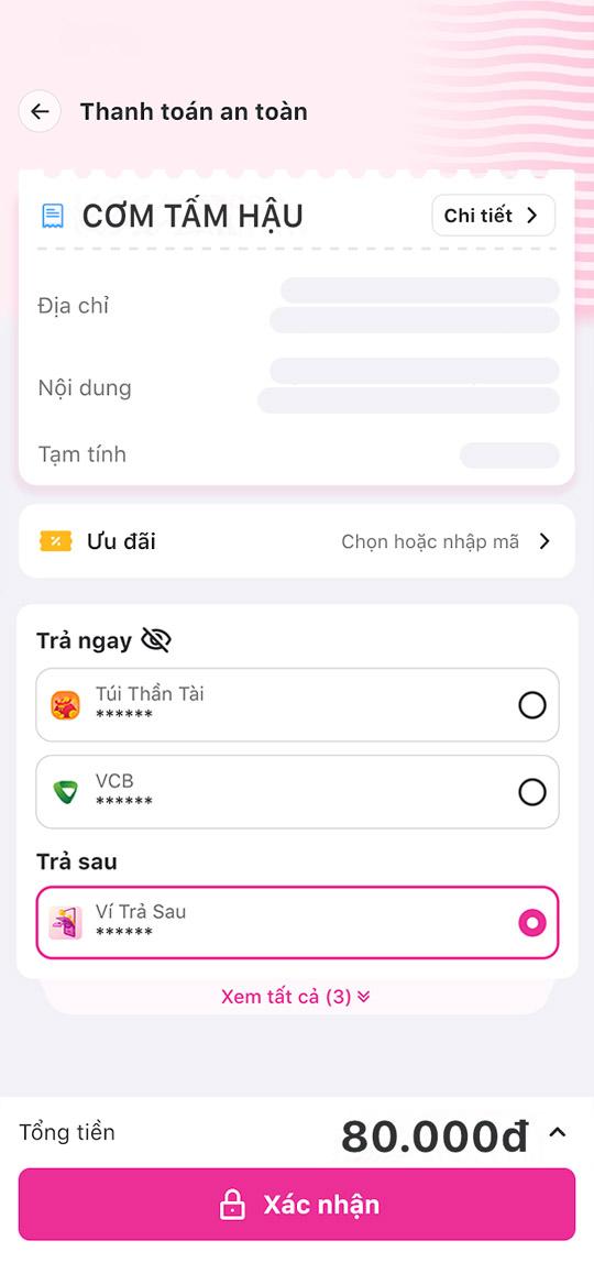 <p>Chọn nguồn tiền “Ví Trả Sau” khi quét mã thanh toán.</p>