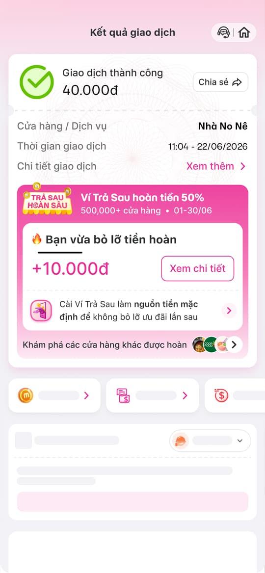 <p>Rút tiền hoàn 50% về Ví MoMo.</p>