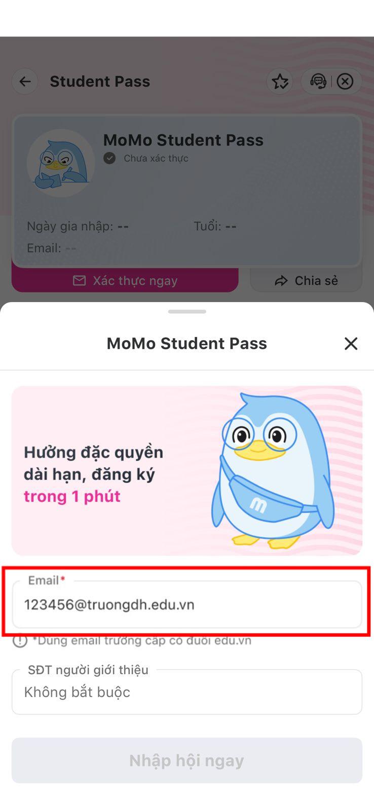 <p>Xác thực Student Pass bằng thẻ sinh viên hoặc email <a target="_blank" rel="noopener noreferrer nofollow" class="text-pink-500 underline" href="http://edu.vn">edu.vn</a> để được nhận quyền lợi;</p>