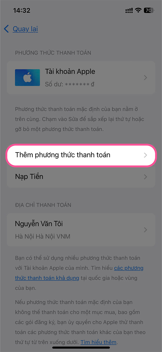 Thêm phương thức thanh toán