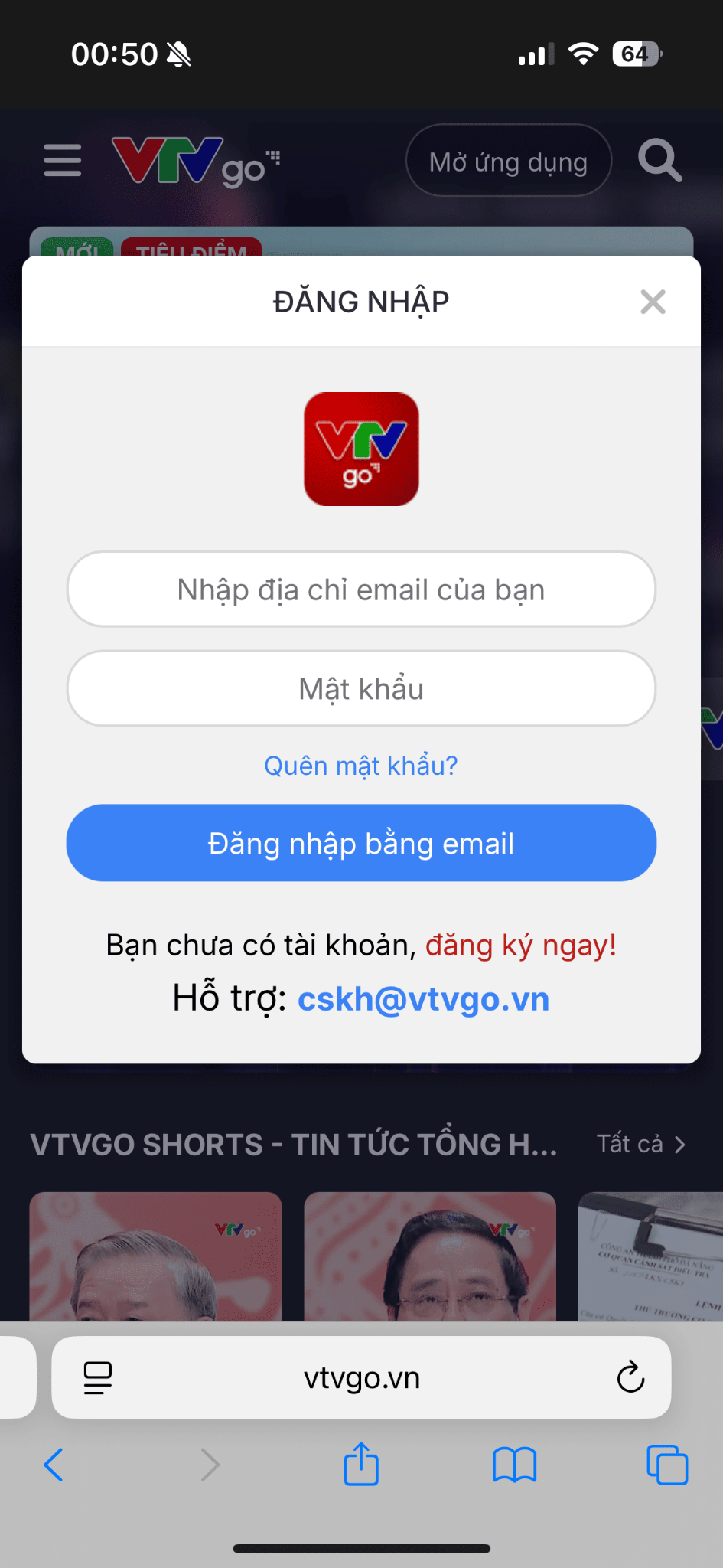 Mua gói trên Website VTVgo